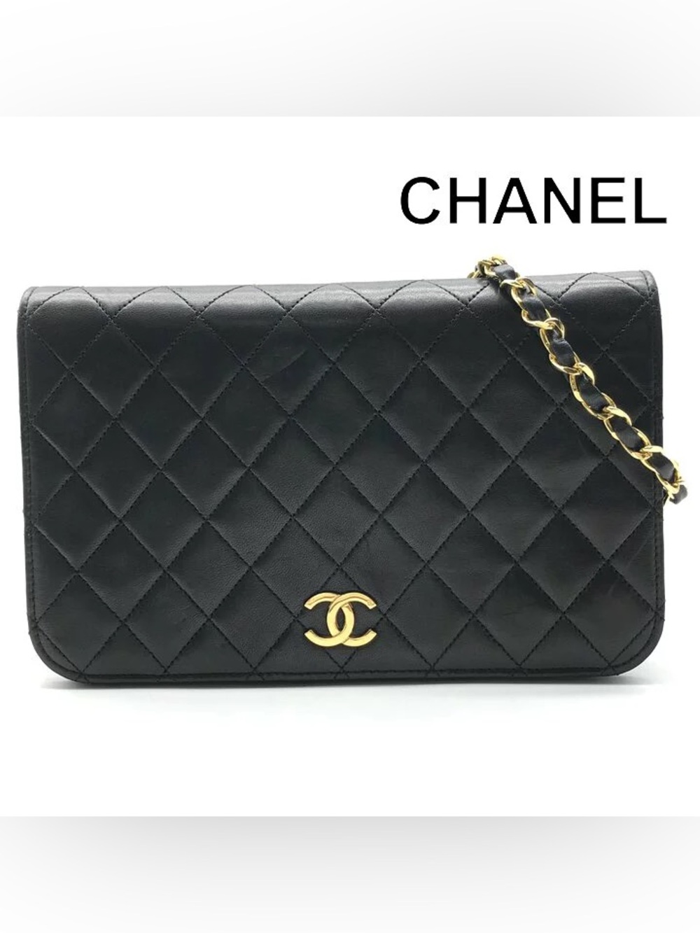 Authentic CHANEL 24k gold plated black lambskin classic flap shoulder bag - Picture 3 of 12